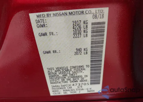 2018 Nissan Altima 2.5 Sr z USA, uszkodzony, nr VIN 1N4AL3AP2JC473705